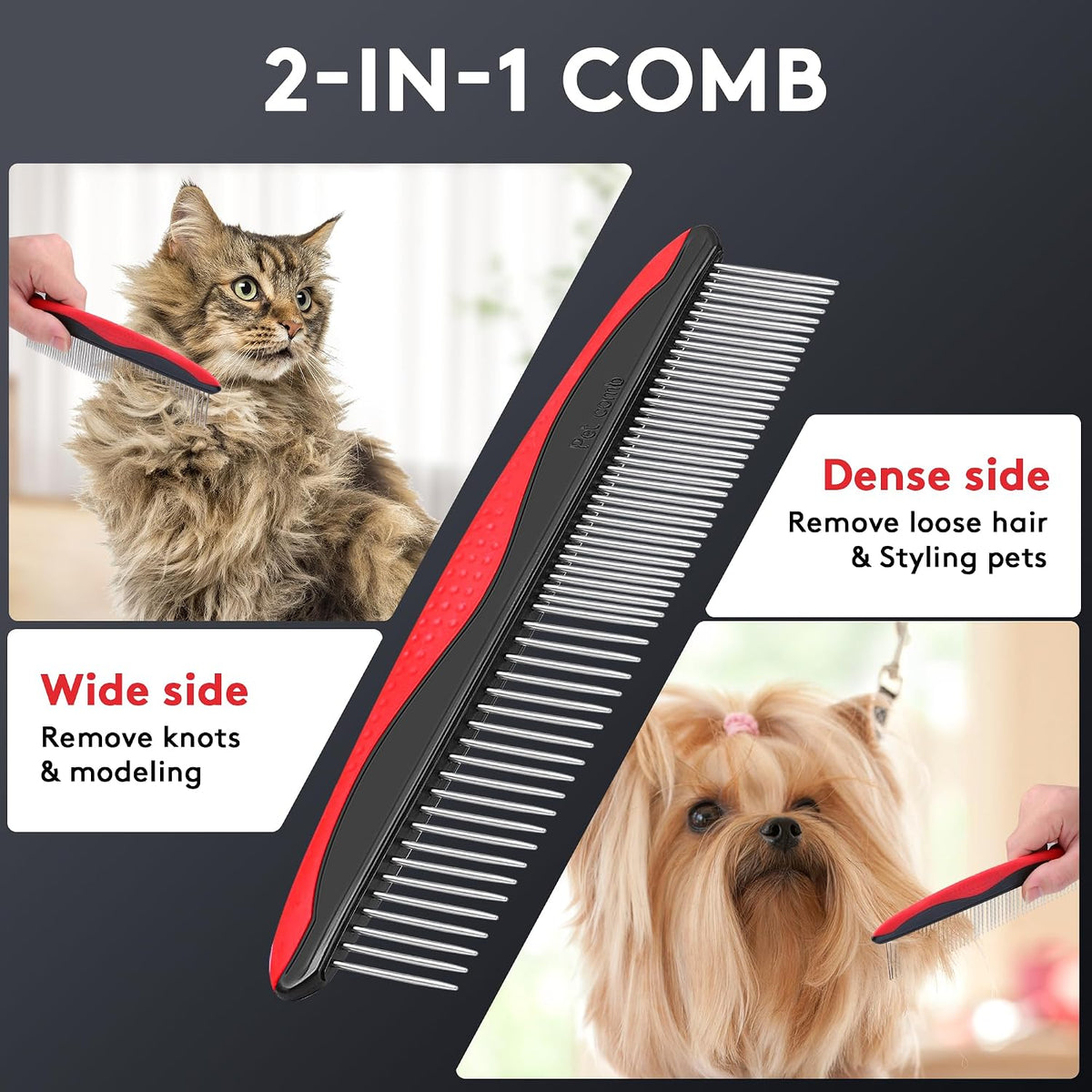 Tpotato Dog & Cat Deshedding Brush + Comb Set – Red