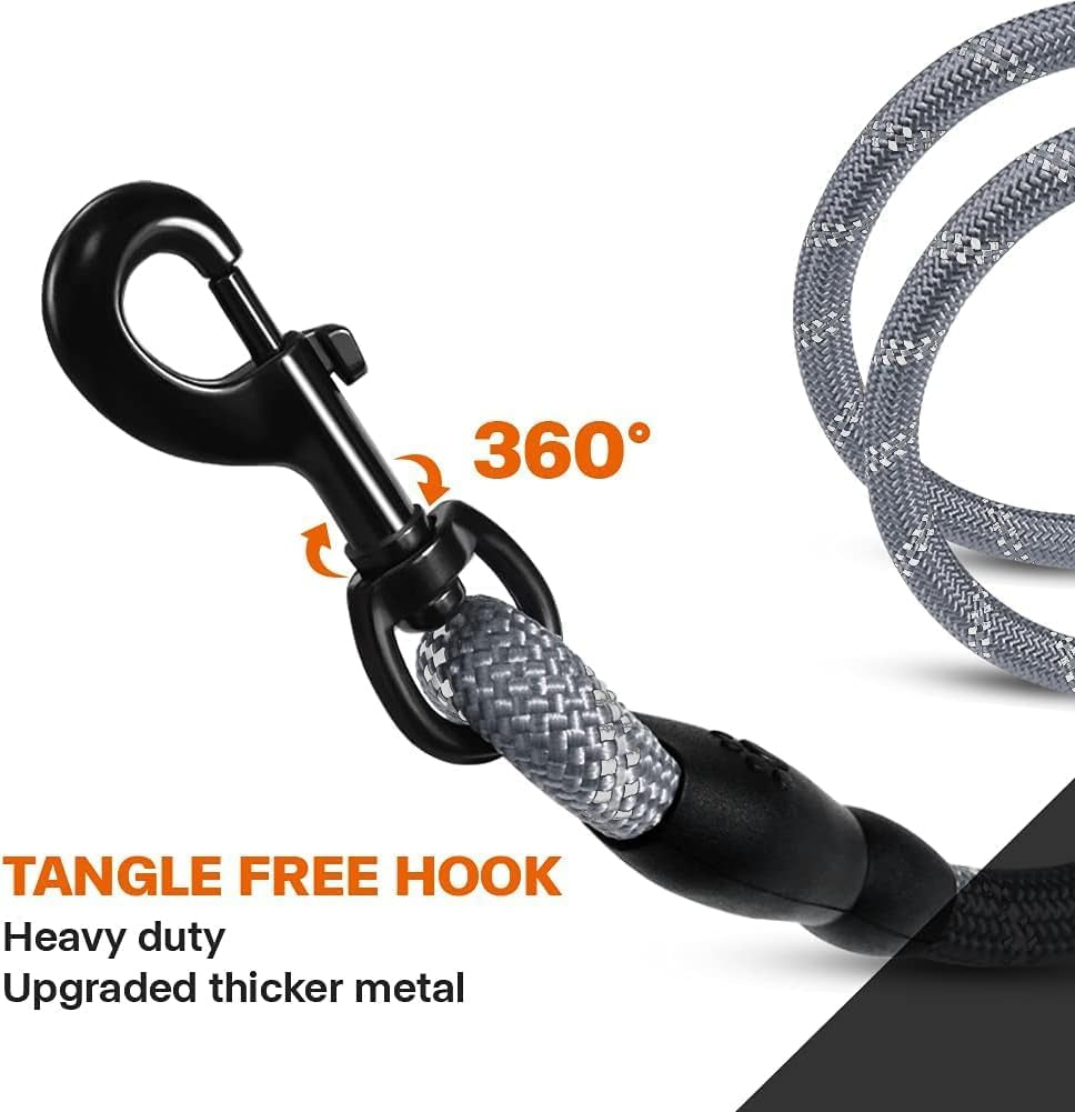 Rope Dog Leash for Small Medium Dogs, 5 FT Padded Handle, Grey