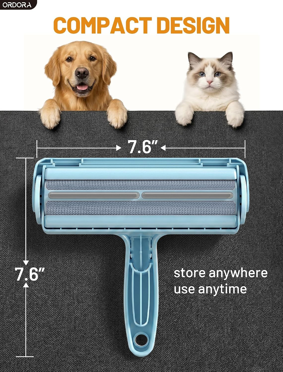Pet Hair Removal Tool: Reusable Lint Roller for Pet Hair - Portable Pet Hair Remover - Dog and Cat Hair Remover for Couch, Bedding, Car, Rugs & Furniture, for Multi-Pet Homes (Blue)