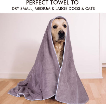 Dog Towel Absorbent Microfiber Pet Bath Towel for Dogs & Cats Purple