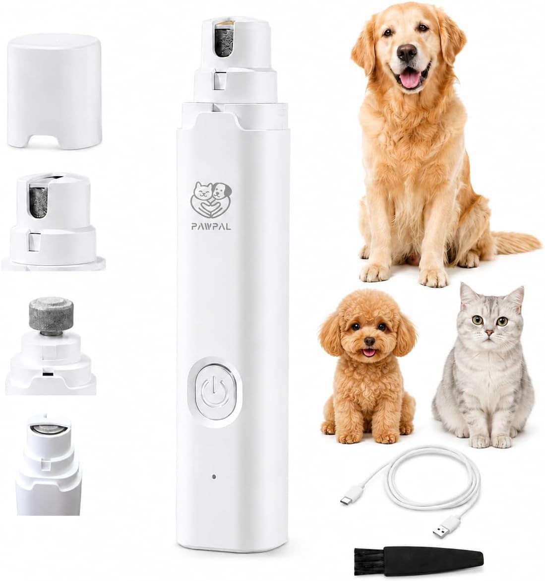 Dog Nail Grinder with LED Light – Quiet Rechargeable Pet Nail Trimmer for Small Medium Large Dogs & Cats, 2 Speed Electric Grinder, 3 Grinding Ports, Low Noise Grooming Tool ()