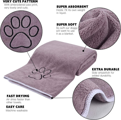 Dog Towel Absorbent Microfiber Pet Bath Towel for Dogs & Cats Purple
