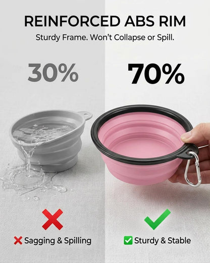 Collapsible Portable Dog Bowls for Travel - 2-Pack Medium BPA-Free Feeding and Watering Dishes with Carabiners (Grey & Pink)
