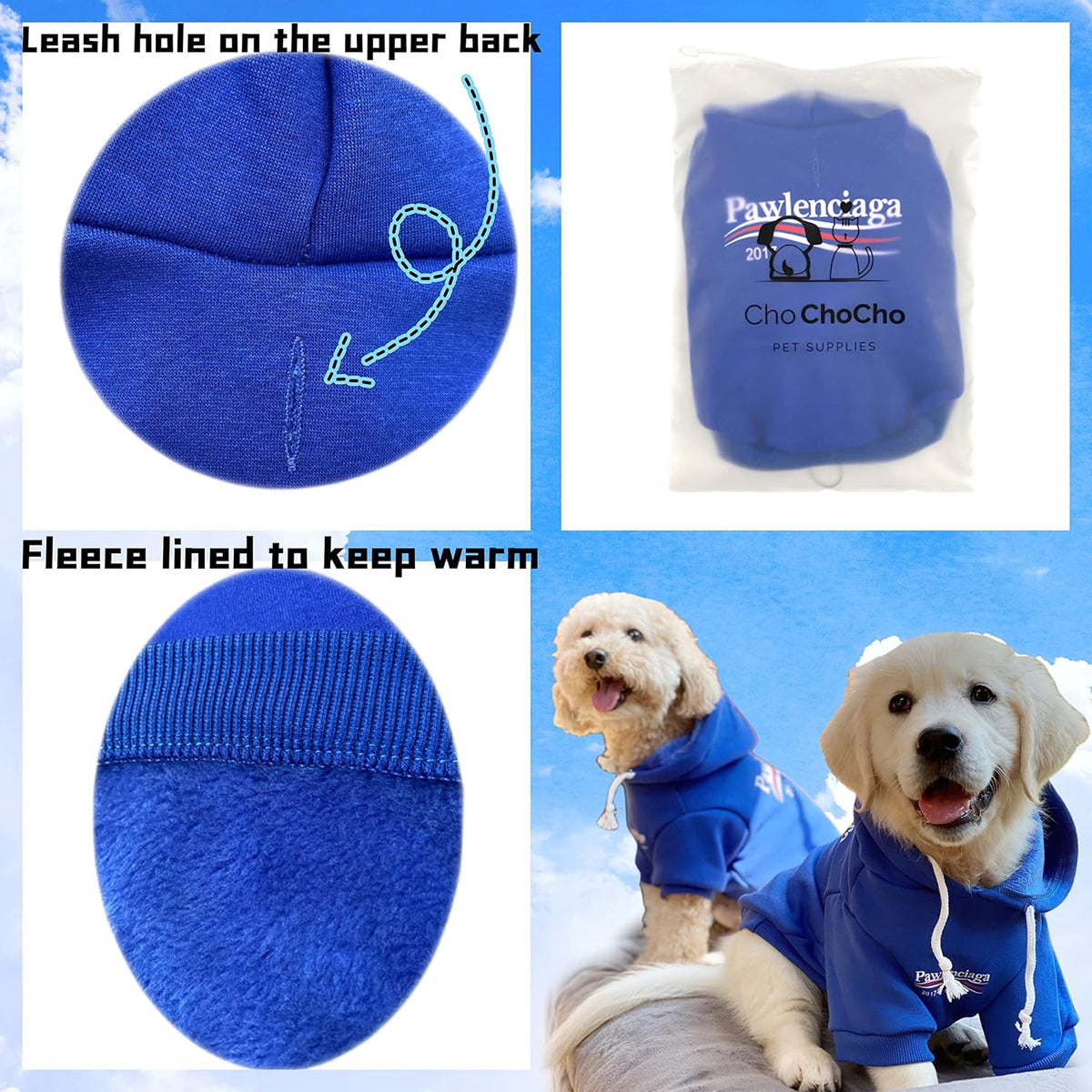 Stylish Streetwear Blue Dog Sweatshirt Tracksuits, Cats Hoodies, Dog Outfit for Cat Puppy Small Medium (3XL)