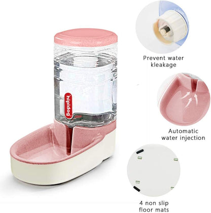 Automatic Cat Feeder Automatic Dog Water Dispenser 1 Gallon Double Bowl Design for Cats or Small Pets (Pink Water)