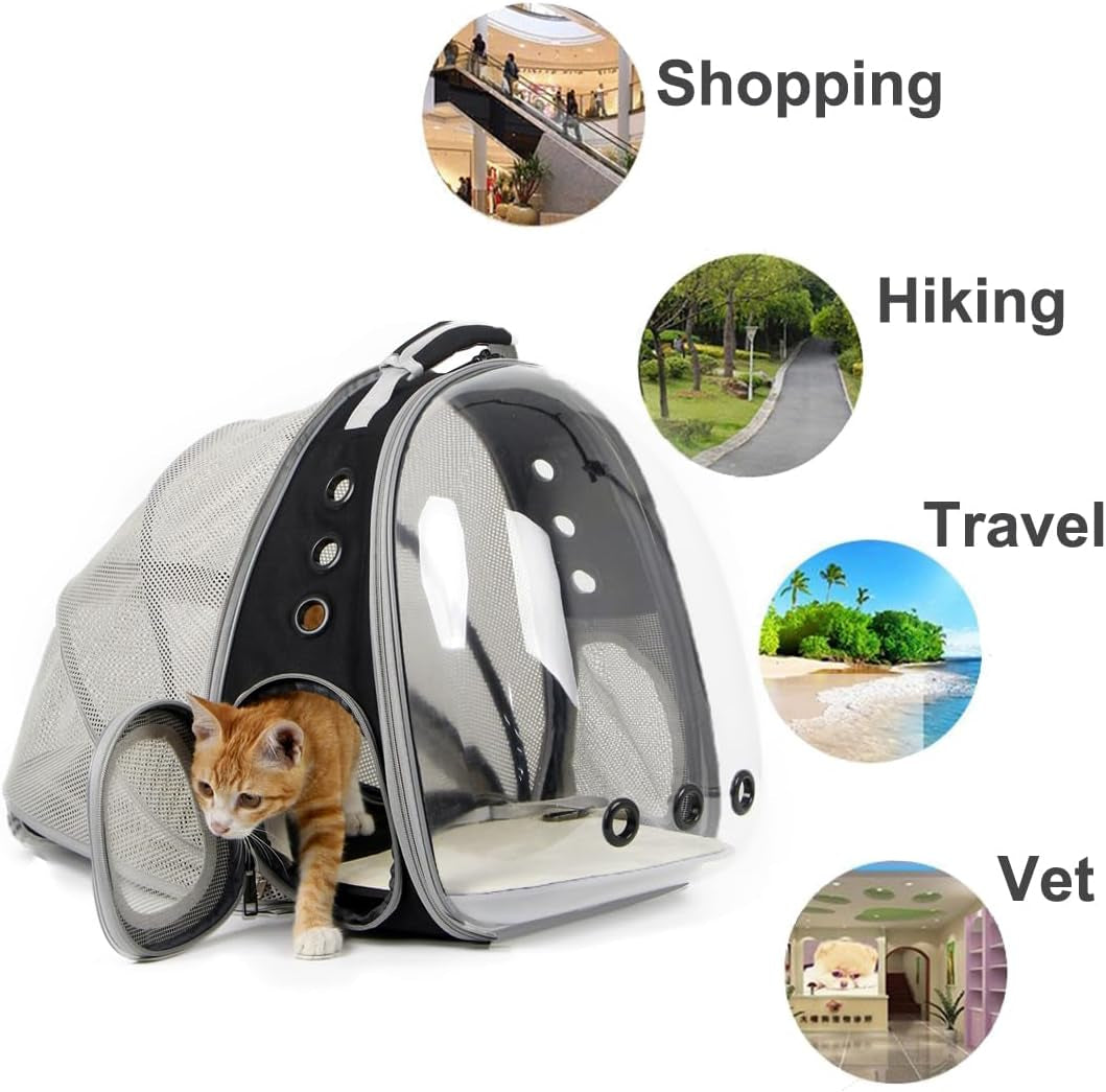 Cat Bubble Backpack with Ventilation Fan, Accommodates Pets up to 12 lbs, Astronaut-Inspired Clear Window Travel Carrier for Cats and Small Dogs