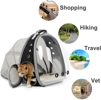 Cat Bubble Backpack with Ventilation Fan, Accommodates Pets up to 12 lbs, Astronaut-Inspired Clear Window Travel Carrier for Cats and Small Dogs