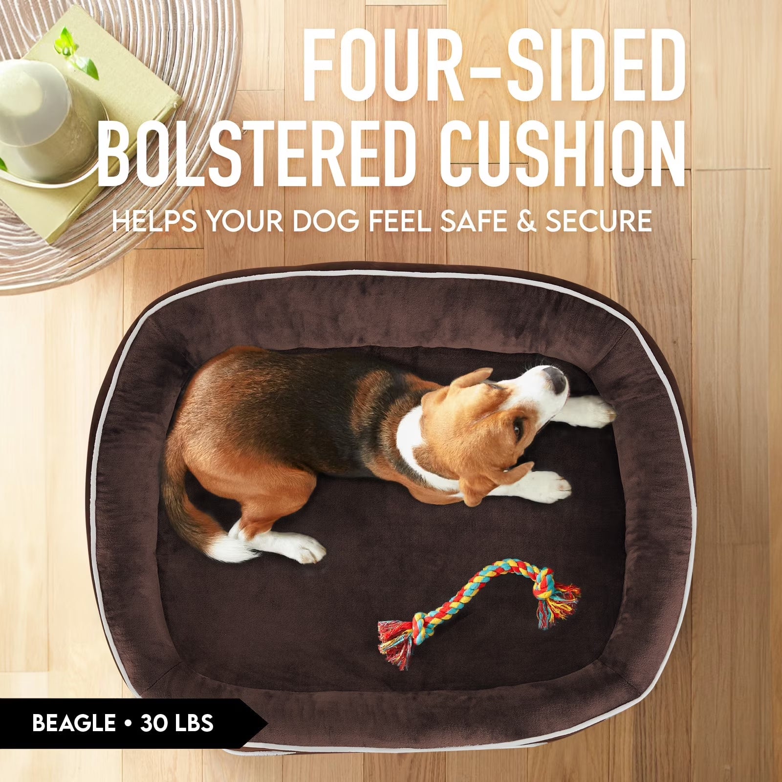 Luxury Brown Orthopedic Pet Bed for Medium Dogs – Removable Machine-Washable Plush Cover, 4-Sided Bolster, Non-Slip Base, Dimensions 35" x 28" x 6