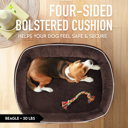 Luxury Brown Orthopedic Pet Bed for Medium Dogs – Removable Machine-Washable Plush Cover, 4-Sided Bolster, Non-Slip Base, Dimensions 35" x 28" x 6