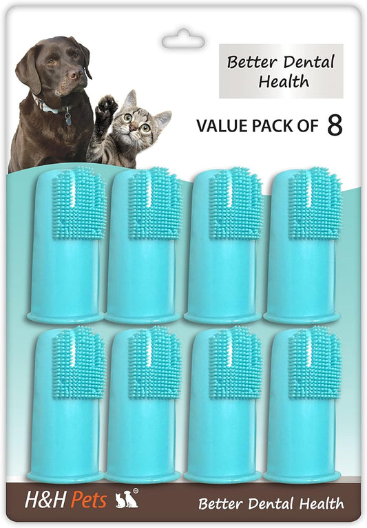 Dog Finger Toothbrushes - Professional Pet Finger Dental Brush Set for Dogs Puppies Cats, Soft Bristles, Size Large 8 Count