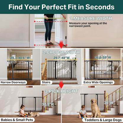 29.7-40.6" Baby Gate for Stairs, Mom'S Choice Awards Winner-Dog Gate for Doorways, Pressure Mounted Auto-Close Pet Gates for Dogs Indoor, Safety Child Gate with Easy Walk Thru Door, Black