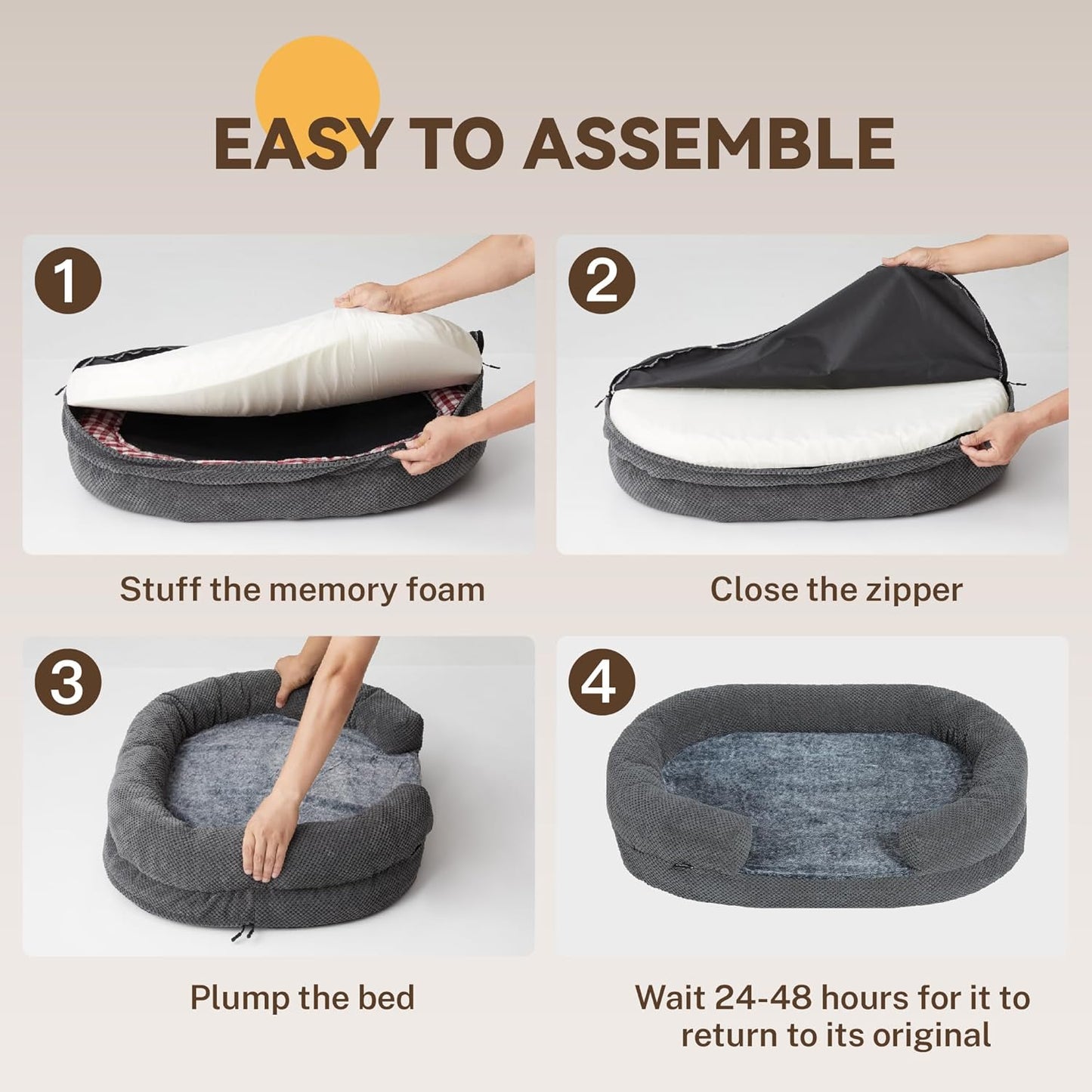 Orthopedic Memory Foam Dog Bed for Large Breeds, 48-Inch Oval Design with Removable Washable Cover, Bolstered Sides, and Non-Slip Bottom, Ideal for Senior Dogs, Gray