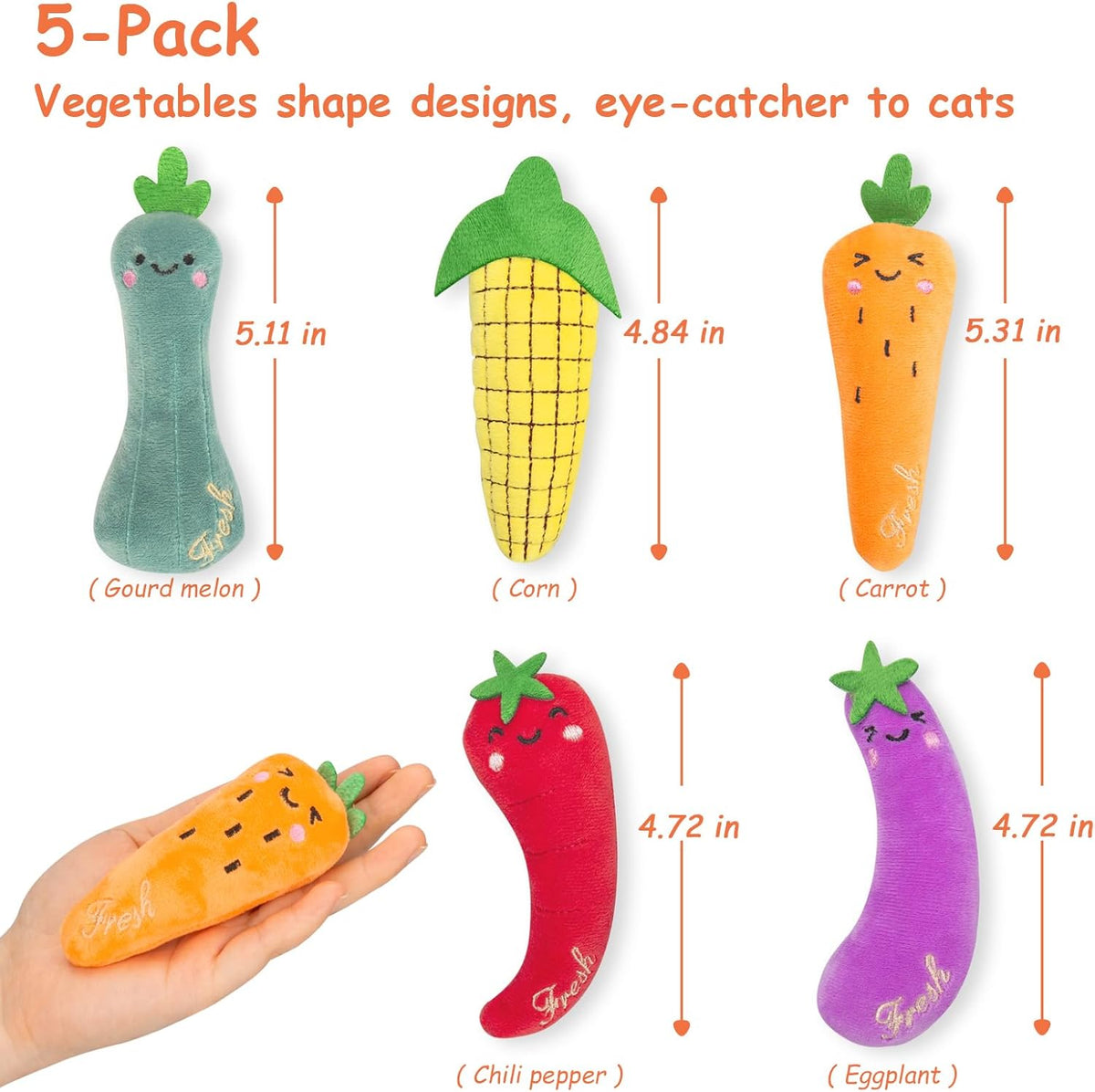Catnip Cat Toys for Indoor Cats, Vegetable Shape 5 Pack