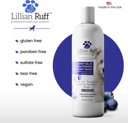 PRO Formula Berry Blue Brightening Pet Shampoo - Ultra-Hydrating Professional Whitening Dog Shampoo, Vivid Show-Quality Coat Enhancer, Tear Stain & Odor Eliminator with Provitamin B5 16Oz