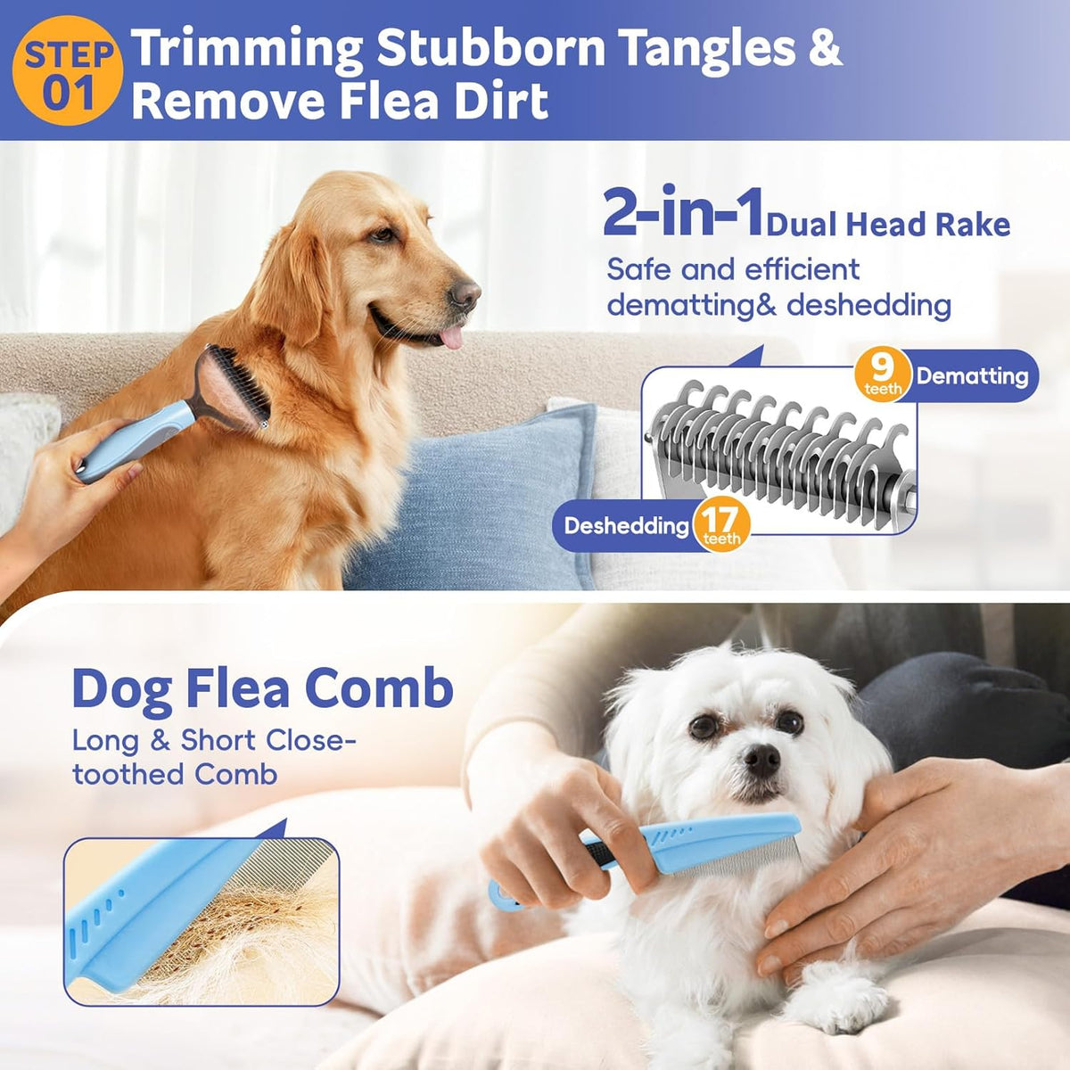 Dog Brush for Shedding 13Pcs Bath Grooming Kit with Pet Nail Clipper and File - Dog Bath Brush Cat Grooming Supplies, Dematting Comb Bath Brush Shampoo Scrubber for Dogs and Cats