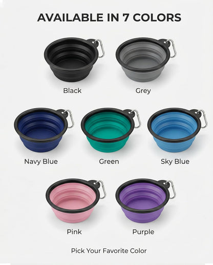 Collapsible Portable Dog Bowls for Travel - 2-Pack Medium BPA-Free Feeding and Watering Dishes with Carabiners (Grey & Pink)