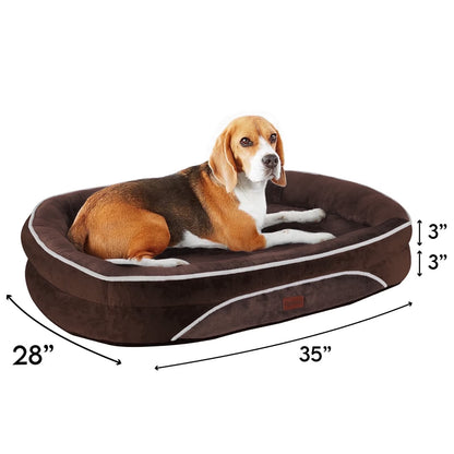 Luxury Brown Orthopedic Pet Bed for Medium Dogs – Removable Machine-Washable Plush Cover, 4-Sided Bolster, Non-Slip Base, Dimensions 35" x 28" x 6