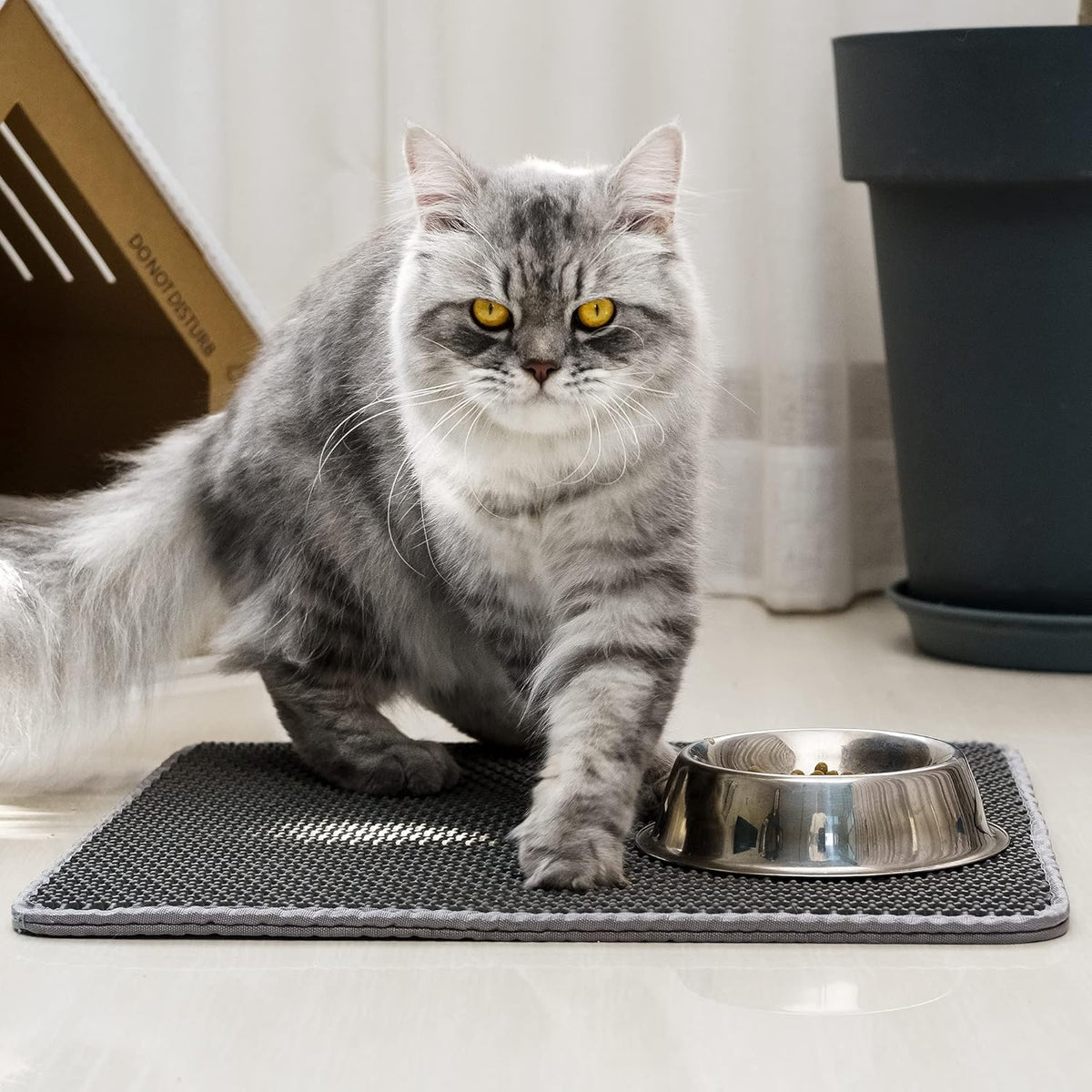 Cat Litter Mat Kitty Litter Trapping Mat 18” X17” Honeycomb Double Layer, Urine Waterproof, Easier to Clean, Litter Box Mat Scatter Control, Less Waste, Soft on Paws, Non-Slip
