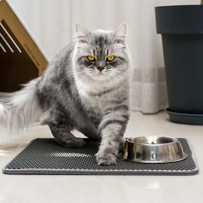 Cat Litter Mat Kitty Litter Trapping Mat 18” X17” Honeycomb Double Layer, Urine Waterproof, Easier to Clean, Litter Box Mat Scatter Control, Less Waste, Soft on Paws, Non-Slip