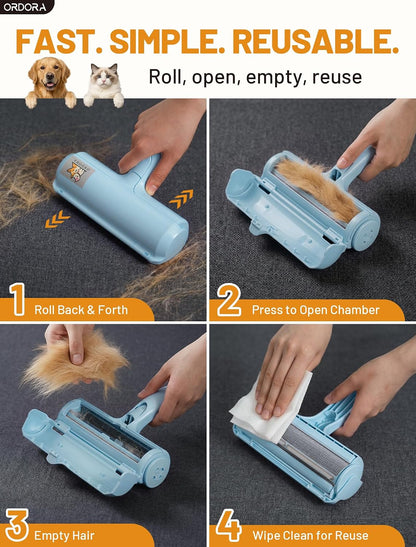 Pet Hair Removal Tool: Reusable Lint Roller for Pet Hair - Portable Pet Hair Remover - Dog and Cat Hair Remover for Couch, Bedding, Car, Rugs & Furniture, for Multi-Pet Homes (Blue)