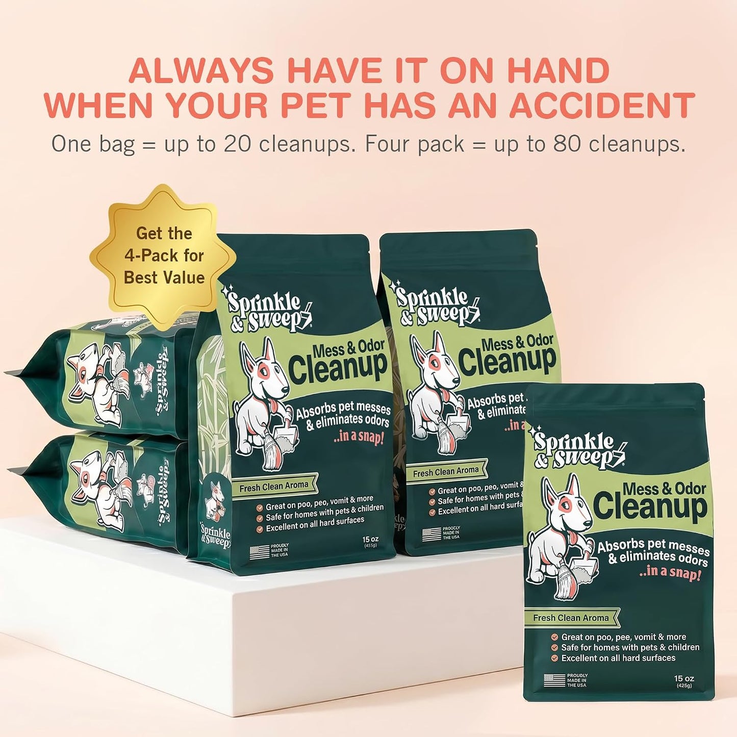 : Pet Mess & Odor Cleanup Duo - 15Oz Bag & Dustpan Broom - Dog Accident Clumping Powder, Remove Urine-Poop-Vomit from Hard Services