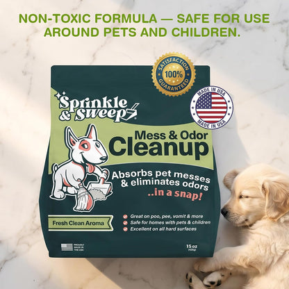 : Pet Mess & Odor Cleanup Duo - 15Oz Bag & Dustpan Broom - Dog Accident Clumping Powder, Remove Urine-Poop-Vomit from Hard Services