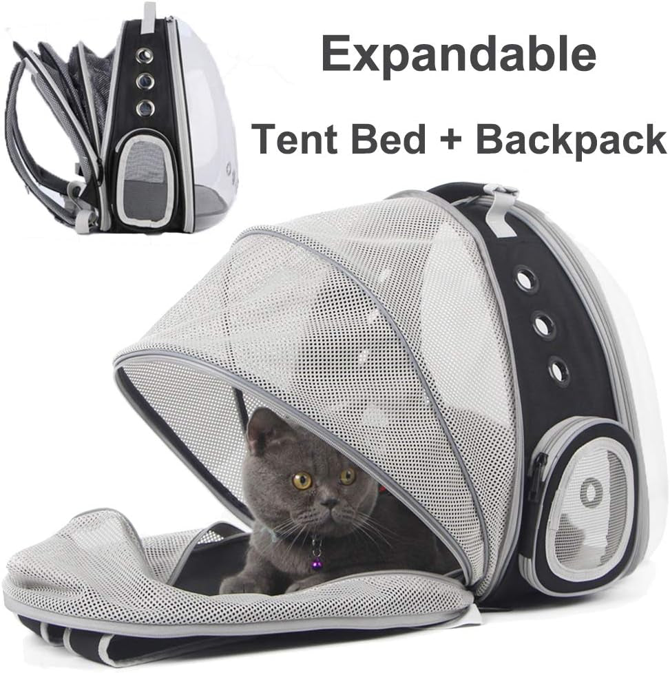 Cat Bubble Backpack with Ventilation Fan, Accommodates Pets up to 12 lbs, Astronaut-Inspired Clear Window Travel Carrier for Cats and Small Dogs