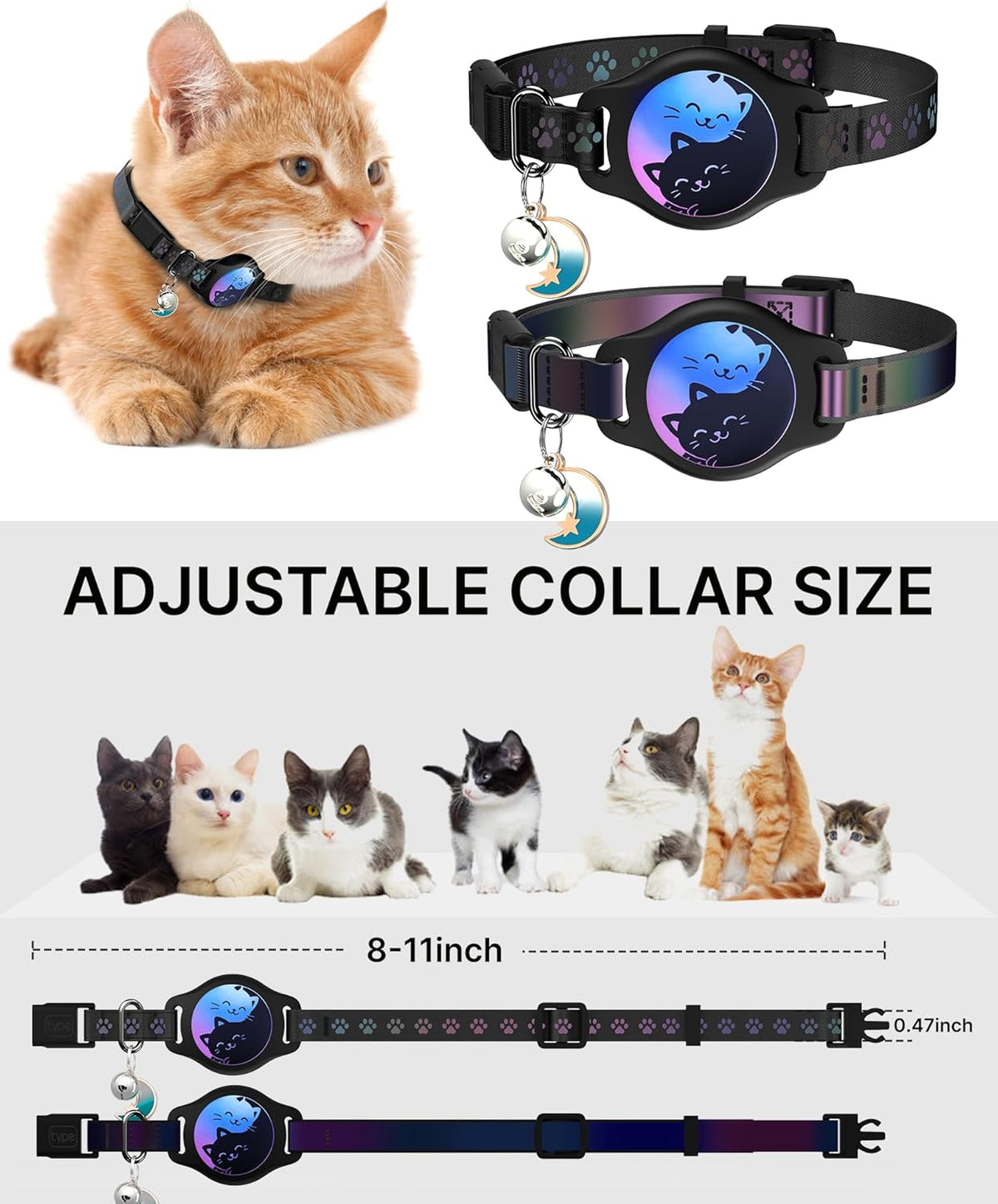 Airtag Cat Collar Breakaway, 2 Pack Cat Collar with Apple Airtag Holder