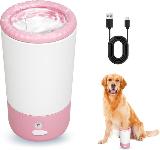 Pink Electric Dog Paw Cleaner Cup, Rechargeable 360° Washer with Brush