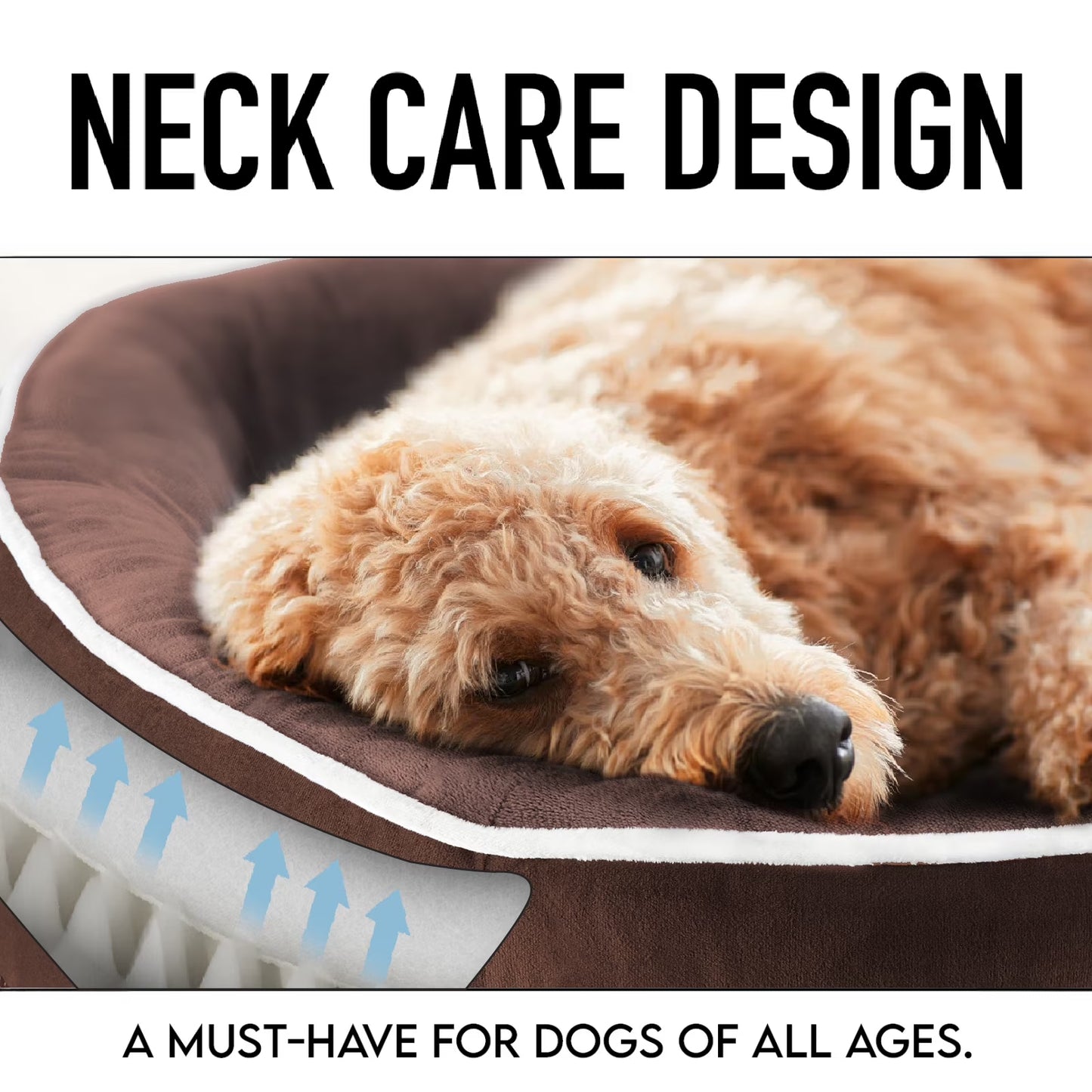 Luxury Brown Orthopedic Pet Bed for Medium Dogs – Removable Machine-Washable Plush Cover, 4-Sided Bolster, Non-Slip Base, Dimensions 35" x 28" x 6