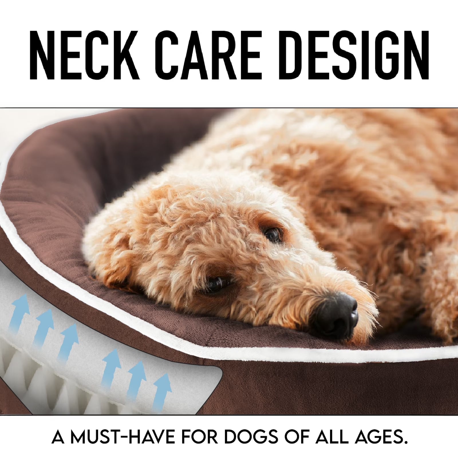 Luxury Brown Orthopedic Pet Bed for Medium Dogs – Removable Machine-Washable Plush Cover, 4-Sided Bolster, Non-Slip Base, Dimensions 35" x 28" x 6