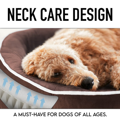 Luxury Brown Orthopedic Pet Bed for Medium Dogs – Removable Machine-Washable Plush Cover, 4-Sided Bolster, Non-Slip Base, Dimensions 35" x 28" x 6