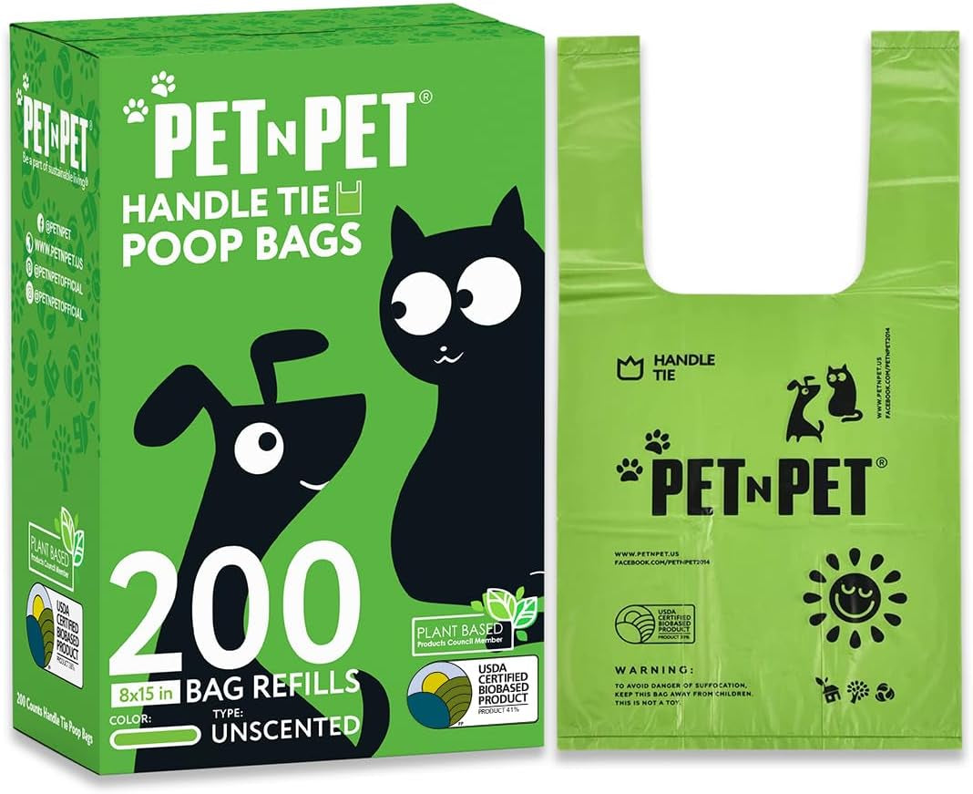 Poop Bags for Dogs, 200 Count, Unscented, Tie Handles Thick