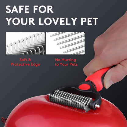 Tpotato Dog & Cat Deshedding Brush + Comb Set – Red