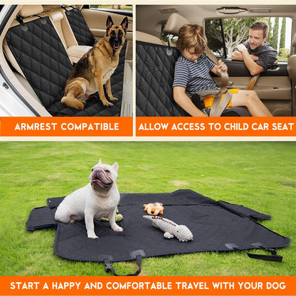 Dog Car Seat Cover - Waterproof Back Seat Protector for Pets, Non-Slip Design with Middle Armrest Compatibility for Most Cars, SUVs, and Trucks - Black