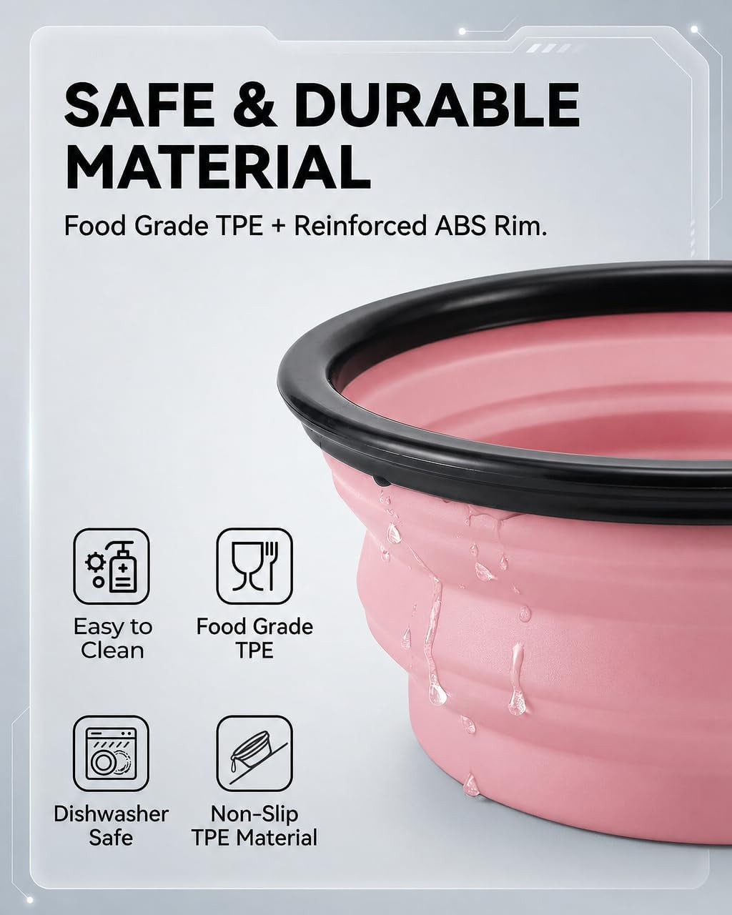 Collapsible Portable Dog Bowls for Travel - 2-Pack Medium BPA-Free Feeding and Watering Dishes with Carabiners (Grey & Pink)
