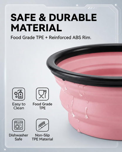 Collapsible Portable Dog Bowls for Travel - 2-Pack Medium BPA-Free Feeding and Watering Dishes with Carabiners (Grey & Pink)