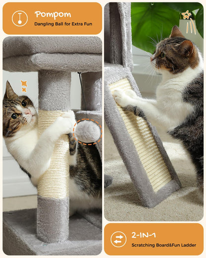 30" Cat Tower, Small Cat Tree with 2 Condos for Indoor Cats