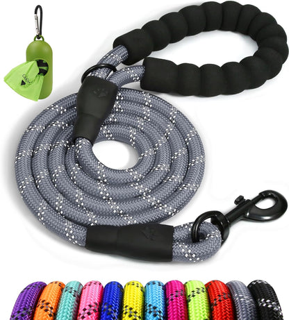 Rope Dog Leash for Small Medium Dogs, 5 FT Padded Handle, Grey