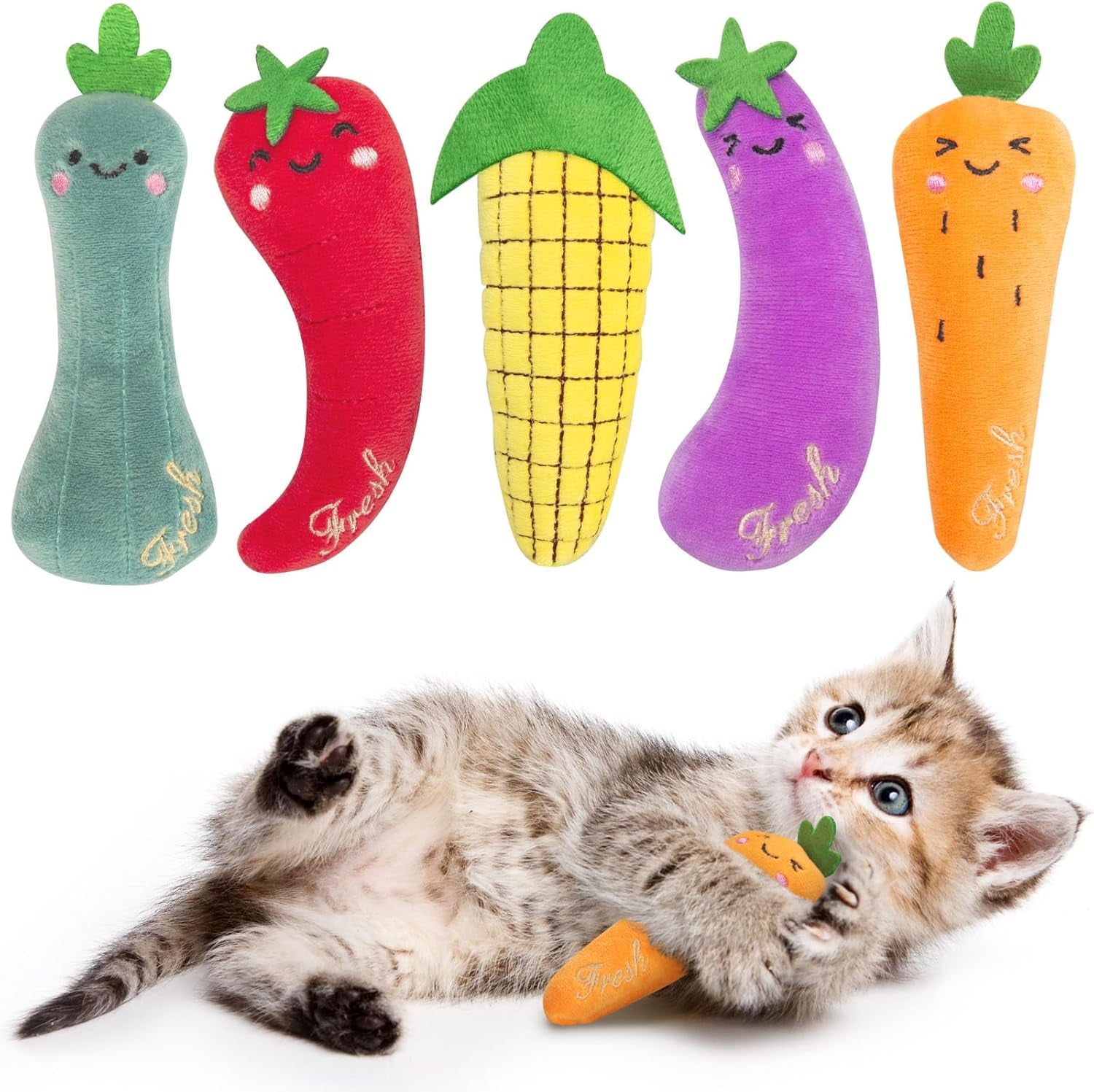 Catnip Cat Toys for Indoor Cats, Vegetable Shape 5 Pack