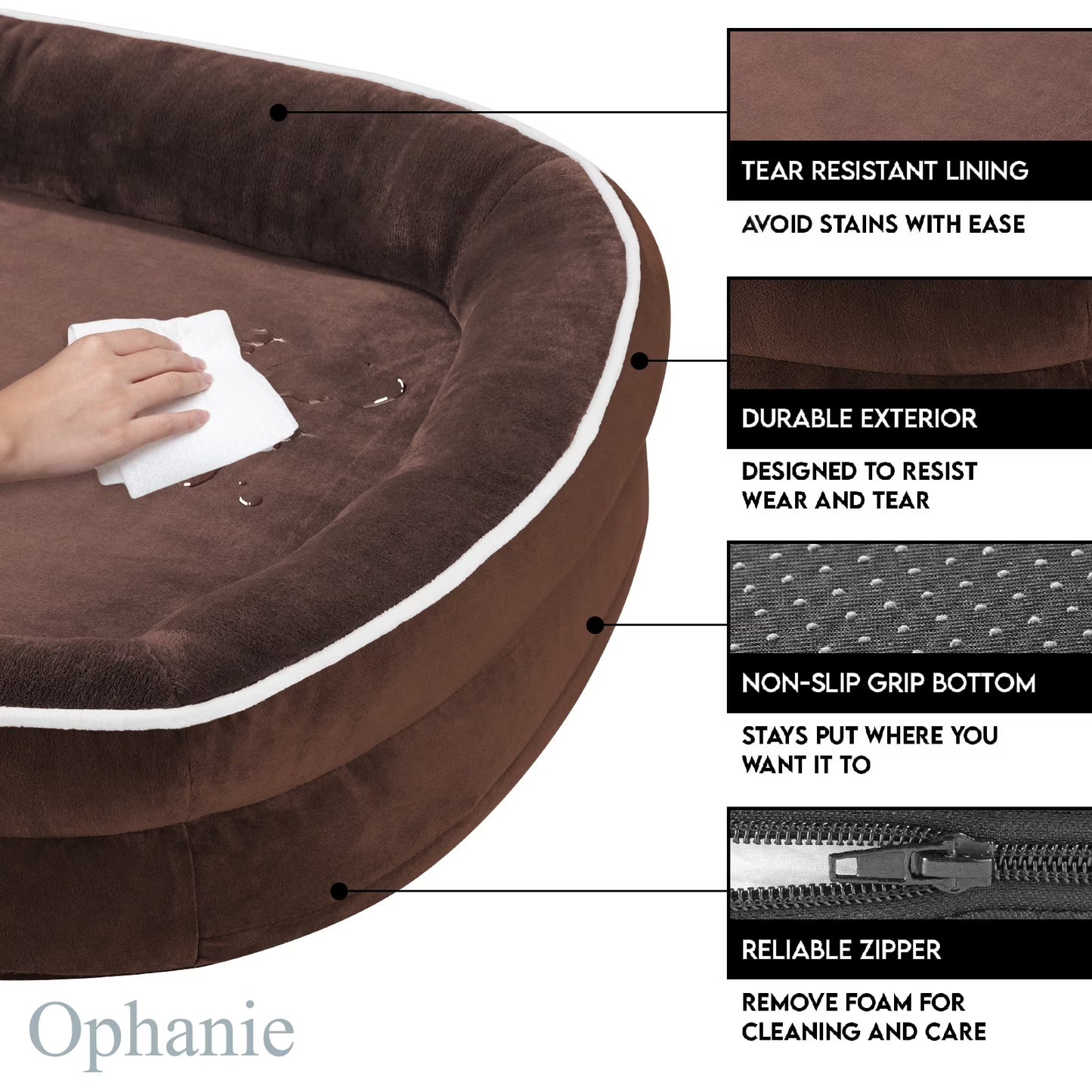 Luxury Brown Orthopedic Pet Bed for Medium Dogs – Removable Machine-Washable Plush Cover, 4-Sided Bolster, Non-Slip Base, Dimensions 35" x 28" x 6