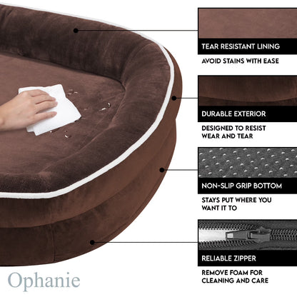 Luxury Brown Orthopedic Pet Bed for Medium Dogs – Removable Machine-Washable Plush Cover, 4-Sided Bolster, Non-Slip Base, Dimensions 35" x 28" x 6