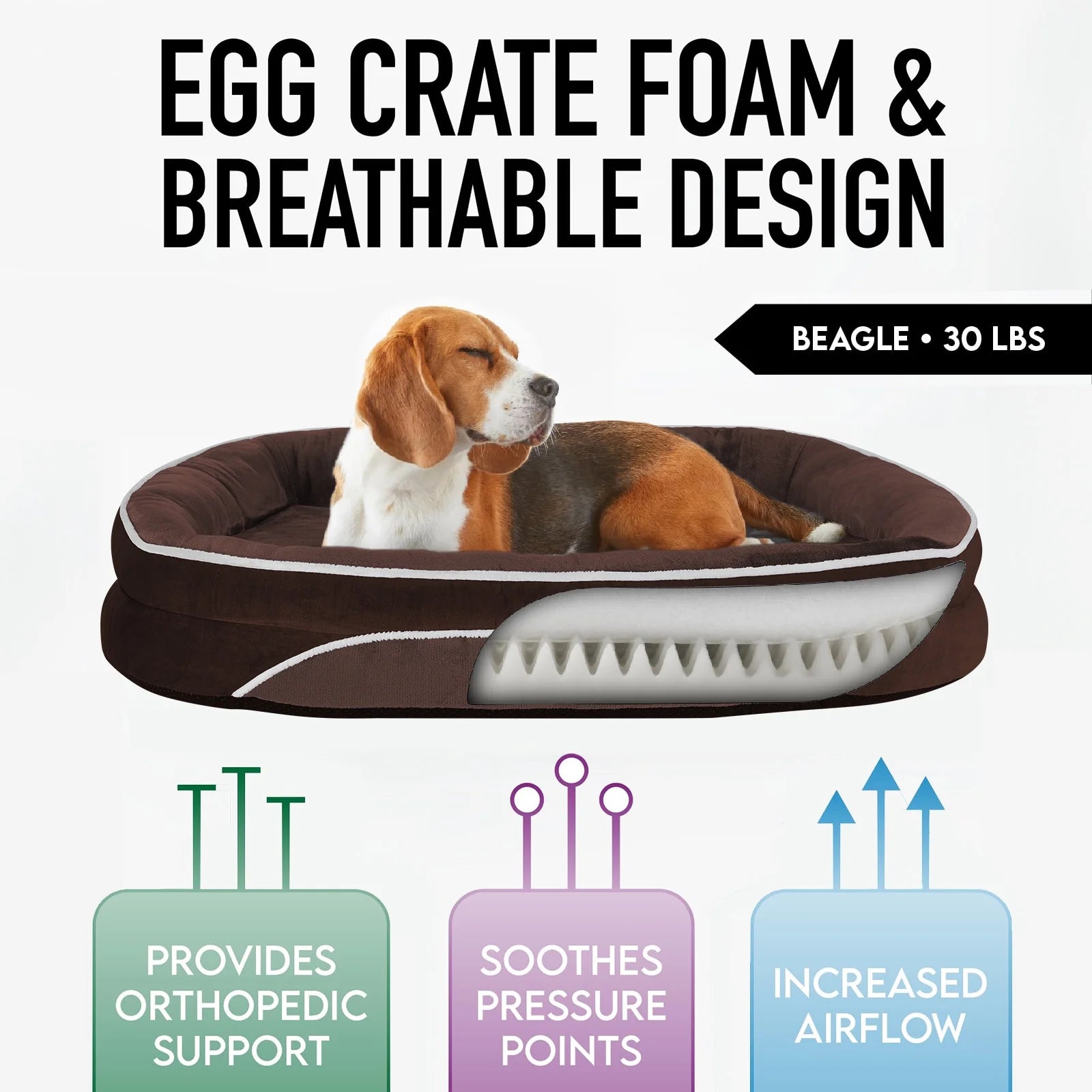 Luxury Brown Orthopedic Pet Bed for Medium Dogs – Removable Machine-Washable Plush Cover, 4-Sided Bolster, Non-Slip Base, Dimensions 35" x 28" x 6