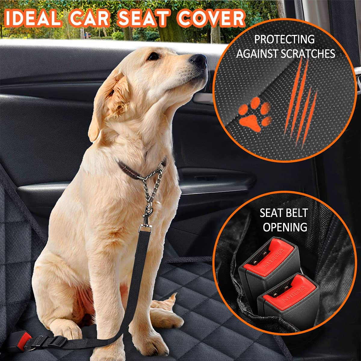 Dog Car Seat Cover - Waterproof Back Seat Protector for Pets, Non-Slip Design with Middle Armrest Compatibility for Most Cars, SUVs, and Trucks - Black