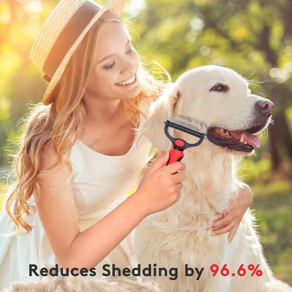 Tpotato Dog & Cat Deshedding Brush + Comb Set – Red