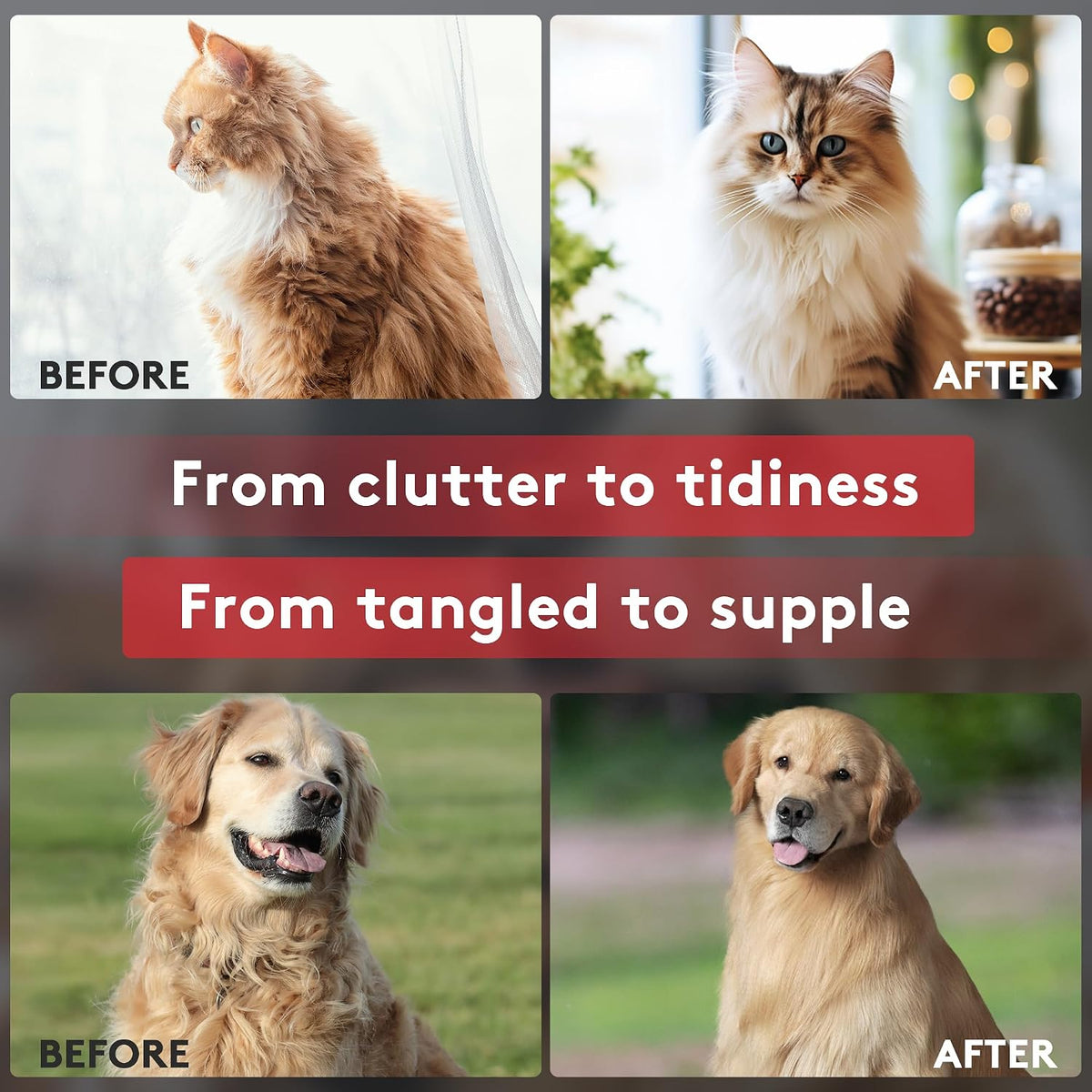 Tpotato Dog & Cat Deshedding Brush + Comb Set – Red