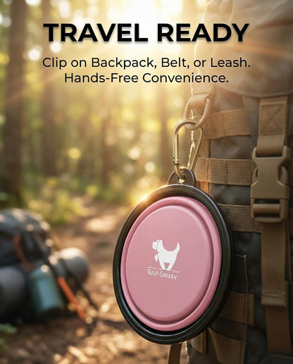 Collapsible Portable Dog Bowls for Travel - 2-Pack Medium BPA-Free Feeding and Watering Dishes with Carabiners (Grey & Pink)