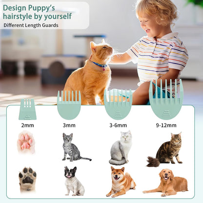 Dog Hair Clippers Grooming Kit and Paw Trimmer Nail Grinder Quiet,Dog Trimmer for Grooming,4-In-1 Rechargeable Cordless Low Noise Dog Shaver Grooming for Dogs Pets Cats(Green)