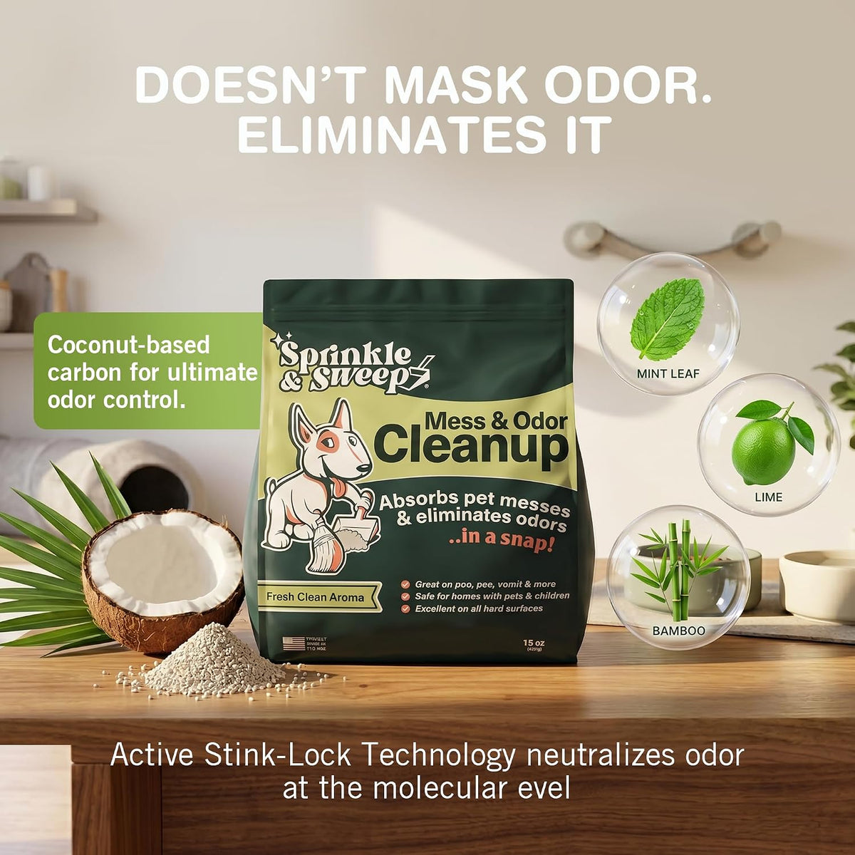 : Pet Mess & Odor Cleanup Duo - 15Oz Bag & Dustpan Broom - Dog Accident Clumping Powder, Remove Urine-Poop-Vomit from Hard Services