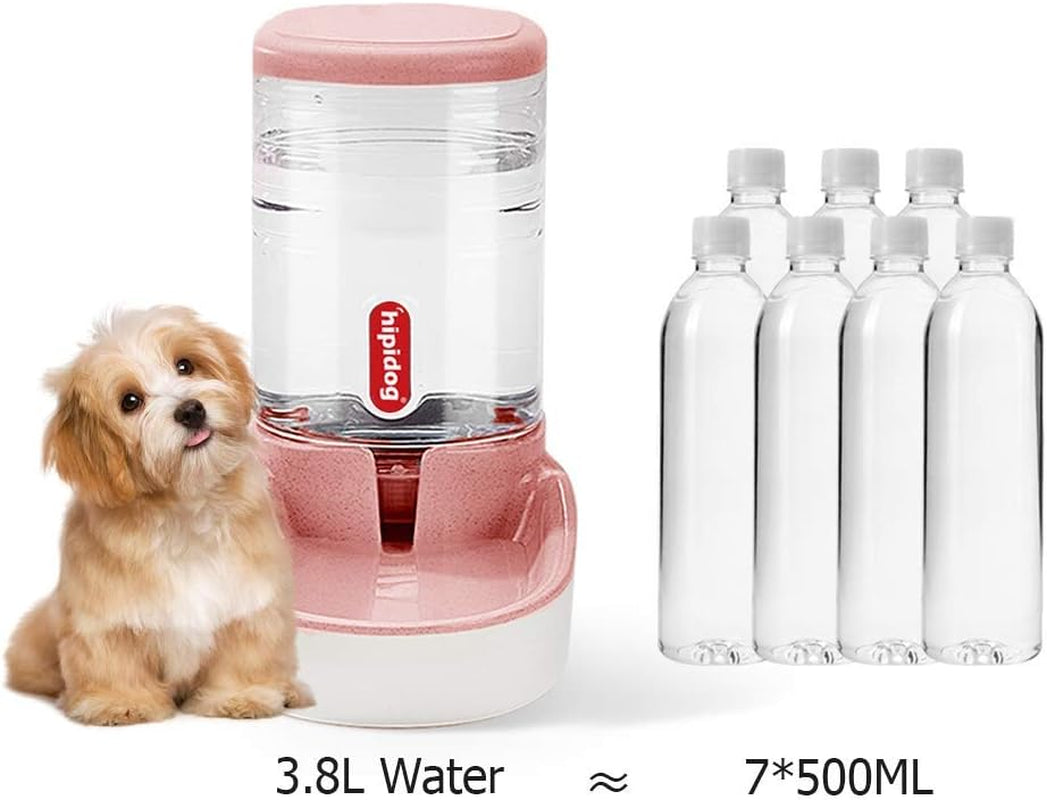 Automatic Cat Feeder Automatic Dog Water Dispenser 1 Gallon Double Bowl Design for Cats or Small Pets (Pink Water)